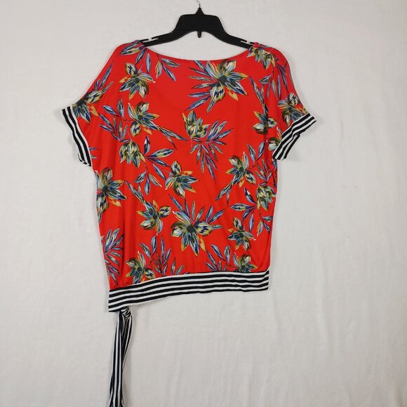 Lascana Capri's & Top Set Size 6 Red Floral Print Wide Leg Capris. Short Sleeve - Picture 6 of 16